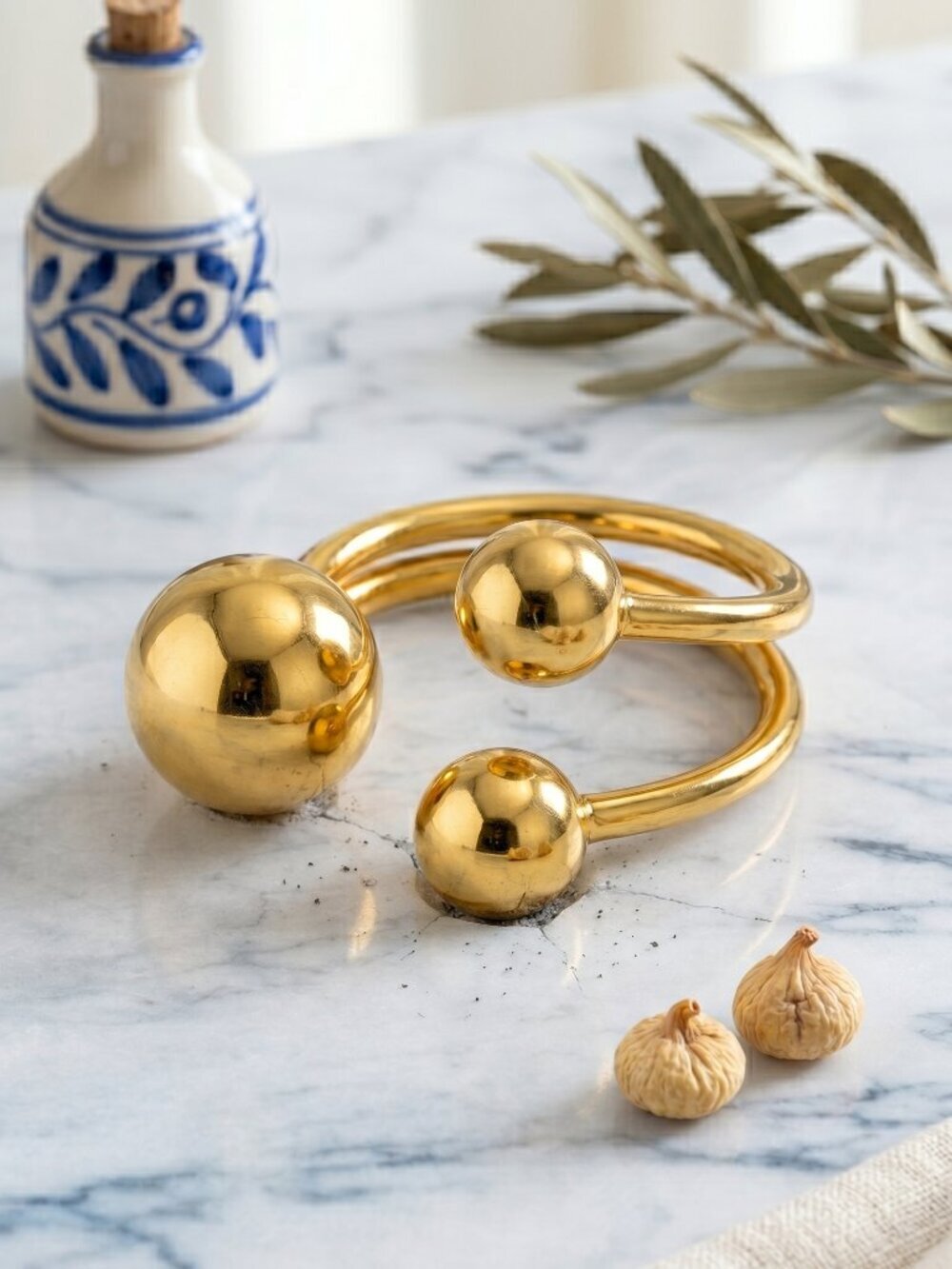 18K Gold Plated Stainless Steel Triple Ball Sphere Open Wrap Ring Minimalist 6